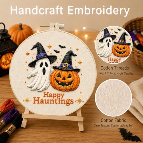 DIYDeligths Halloween Embroidery Kit for Beginners Adults Hand Needlepoint Craft Complete Featuring Pre Printed Pattern 7.87in Hoop Needles Threads and Guide for Craft Lovers (Ghost) - Image 3