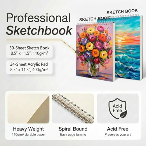 175 Piece Deluxe Art Set with 2 Drawing Pads, Acrylic Paints, Crayons, Colored Pencils, Paint Set in Wooden Case, Professional Art Kit, Art Supplies for Adults, Teens and Artist, Paint Supplies - Image 4