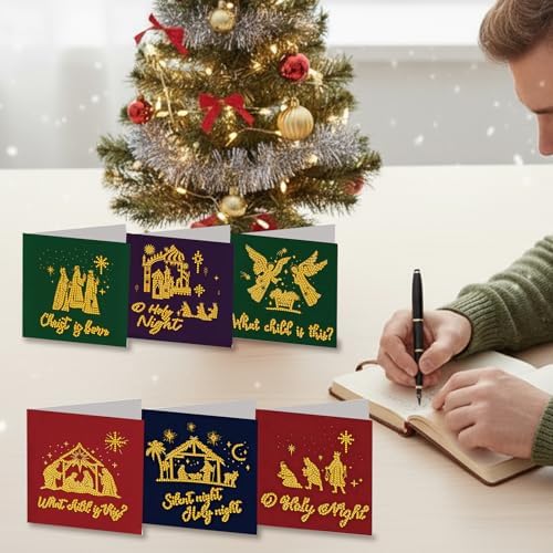 6 Pack Diamond Art Painting Christmas Nativity Religious Greeting Cards with Envelopes, DIY Card Making Kits for Adults, Diamond Art Postcards for Holiday Blessing - Image 5