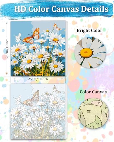 TOCARE Framed Paint by Numbers Kit for Adults Beginner & Kids Ages 8-12, Daisy Paint by Number Framed,Adult Paint by Number Kits on Canvas Framed Flowers Daisy (10x10 Inch, Without Easel) - Image 2