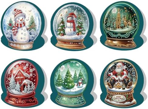 6 Pack 5D DIY Diamond Painting Xmas Snow Globe Greeting Card Kit, Diamond Art Birthday Holiday Greeting Card, Art Crafts Kit Creative with Envelope by POETRYDRAW