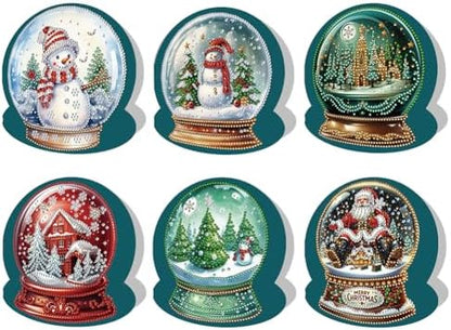 6 Pack 5D DIY Diamond Painting Xmas Snow Globe Greeting Card Kit, Diamond Art Birthday Holiday Greeting Card, Art Crafts Kit Creative with Envelope by POETRYDRAW
