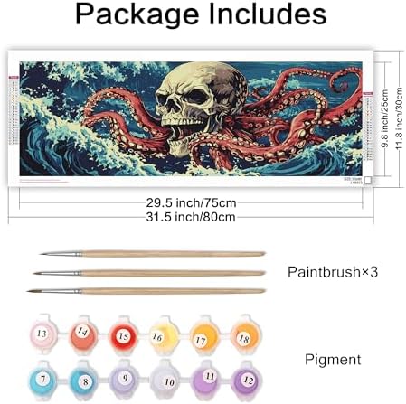 VAIIEYO Paint by Numbers Kit for Adults Octopus, Skull Paint by Numbers, Large Size Painting Kit Canvas Drawing Paintwork for Beginner Arts Craft for Home Wall Decor 12x31 inch(Without Frame) - Image 4