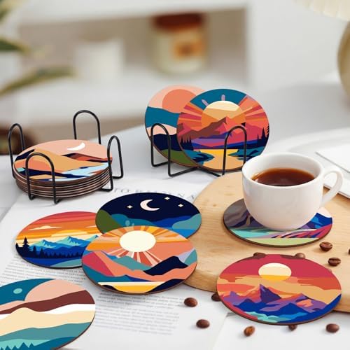Reallnaive 8 Pcs Mountain Paint by Numbers Kit for Adults Wooden Coasters - Image 4