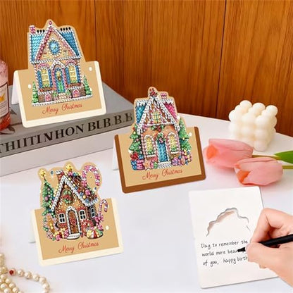 6 pack 3D Christmas Diamond Painting Greeting Cards Kit,House Diamond Art Birthday Cards with Envelopes,DIY Thank You Card Making Craft for Adults,Handmade Greeting Card Supplies Gift Idea(House) - Image 5