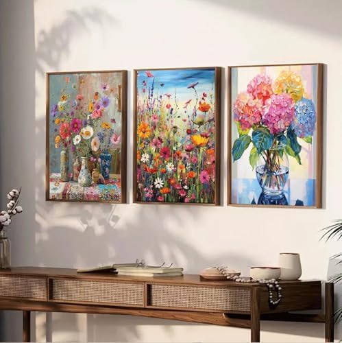 JATOK 3 Pack Paint by Numbers Kit for Adults, Blooming Flowers, 16 x 20 in - Image 3