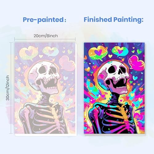 MXJSUA Rainbow Skeleton Framed Paint by Numbers Kit for Adults Beginner with Wooden Easel, Adults' Paint-by-Numbers on Canvas, Easy DIY Acrylic Number Painting for Home Decor Gifts, 8x12 inch - Image 3