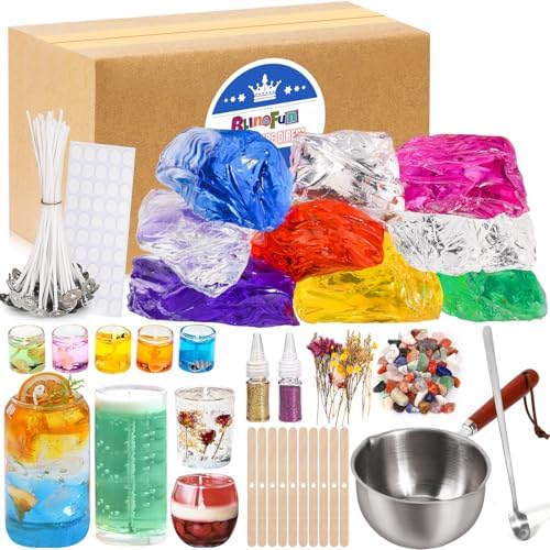 Gel Wax Candle Making Kit, 9pcs /7 Colors Jelly Wax for Adults Teens by Blingfun