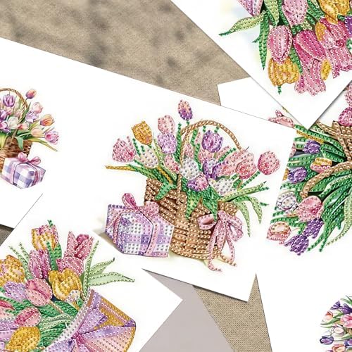 TDFERAN Diamond Painting Blank Greeting Card Set of 6 Greeting Cards Tulip Birthday Greetings Sympathy Card Party Invitations All Occasion Shower Wedding Cards for Holiday Greetings - Image 5