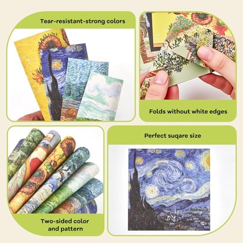 JoyCat Van Gogh Patterned Origami Paper, 50 Double-Sided Sheets, 6x6 Inch - Image 3
