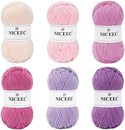 NICEEC 300g Soft Assorted Colors Yarn 100% Acrylic 870yds -Purple Series by NICEEC