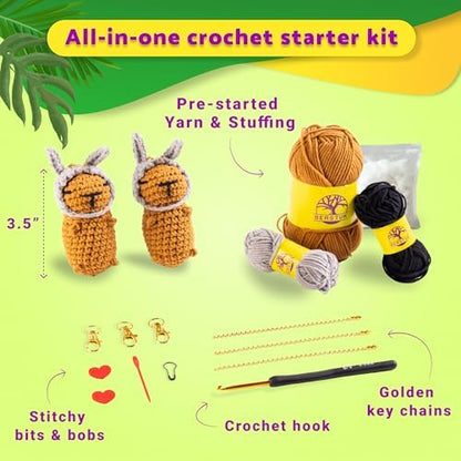 Capybara Crochet Kit for Beginners, 2 Easy Amigurumi Capybaras, Bunny Ears - Image 3