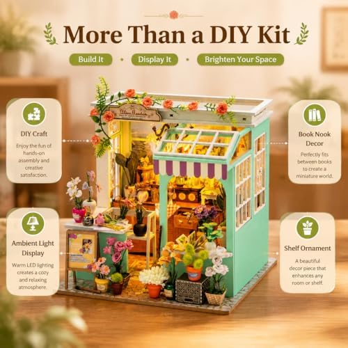 DIY Miniature Flower House Book Nook Kit with LED Light - Image 2