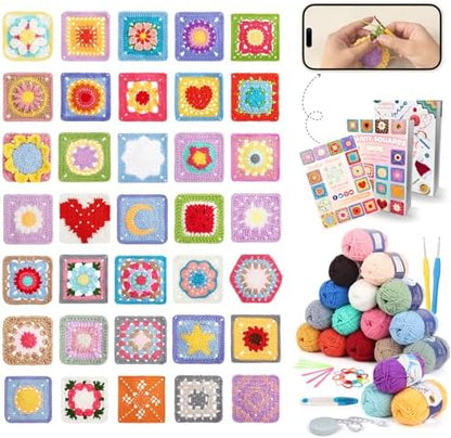 Coopay Crochet Kit for Beginners, Granny Square Crochet Kit W/50 Designs by Coopay