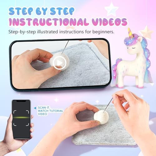 LUDOTEK Needle Felting Kit, 6 PCS Animal Needle Felting Beginner Kits, Wool Felt Needle Felting Tools Foam Pad, Craft Party Supplies for Beginners Adult(6pack Unicorn) - Image 4