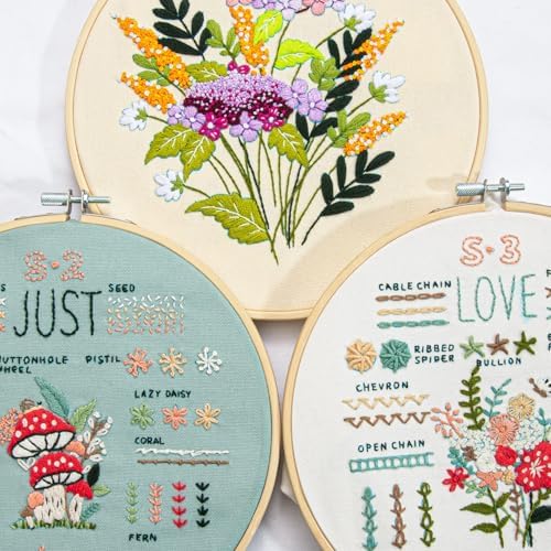 LX LERMX Embroidery Kit for Beginners Adults, 34 Stitch Techniques with Floral Patterns, Complete DIY Kit with Stamped Patterns, Hoop, Colorful Threads, Tools (Pattern 1) - Image 4