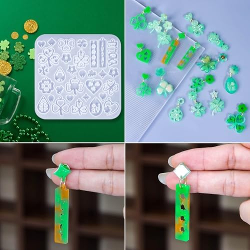 3 Pack Shamrock Silicone Resin Earring Molds, Lucky Straw Shape Earring UV Molds Epoxy Resin Casting Mold with 200Pcs Earring Hook for St Patrick's Day Keychain Jewelry Pendant DIY Supplies - Image 4