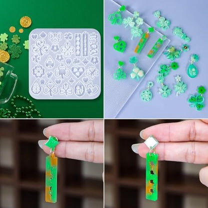 3 Pack Shamrock Silicone Resin Earring Molds, Lucky Straw Shape Earring UV Molds Epoxy Resin Casting Mold with 200Pcs Earring Hook for St Patrick's Day Keychain Jewelry Pendant DIY Supplies - Image 4