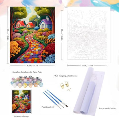 Natuyalo Paint by Numbers Kit for Adults Beginners, 16" Wx20 L Canvas Pictures Painting Acrylic Paintwork with 3 Pcs Paintbrushes, Colorful Town Landscape - Image 5