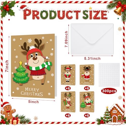 Dispowreath 24 Pcs DIY Christmas Card Making Kits with Envelopes DIY Christmas Craft Make Your Own Reindeer Greeting Card Making Supplies for Holiday Xmas Party Decoration Favor - Image 2