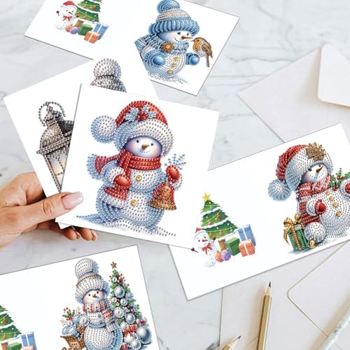 antor 6 Pack Diamond Art Christmas Cards with Envelopes, Special Shaped Rhinestone DIY Diamond Painting Greeting Card Kit, Snowman Design for Adults Holiday Craft Gift - Image 7
