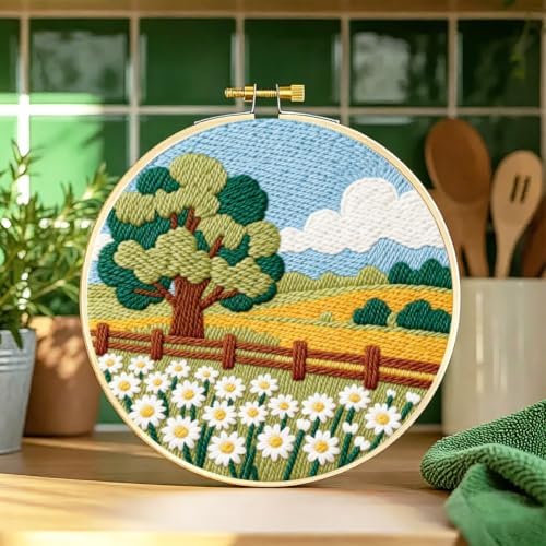 BEUNITONE 4PCS Punch Needle Kit for Adults Beginners, Beautiful Sea Flower Needlepoint Crafts Kit for Adults, Complete Embroidery Starter Kit with Pre-Print Pattern and Hoop for Home Decor 7.9"x7.9" - Image 4