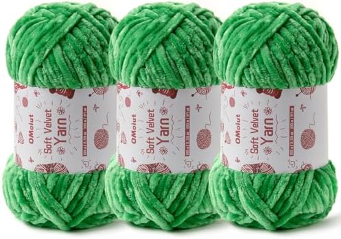 3x100g Fluffy Velvet Chenille Yarn for Crocheting and Knitting, 3x87.4yd Baby Yarn for Crocheting Soft, Crochet Chunky Yarns Amigurumi Yarns（Green） by OMoiut
