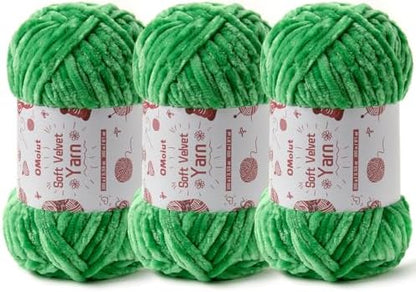 3x100g Fluffy Velvet Chenille Yarn for Crocheting and Knitting, 3x87.4yd Baby Yarn for Crocheting Soft, Crochet Chunky Yarns Amigurumi Yarns（Green） by OMoiut