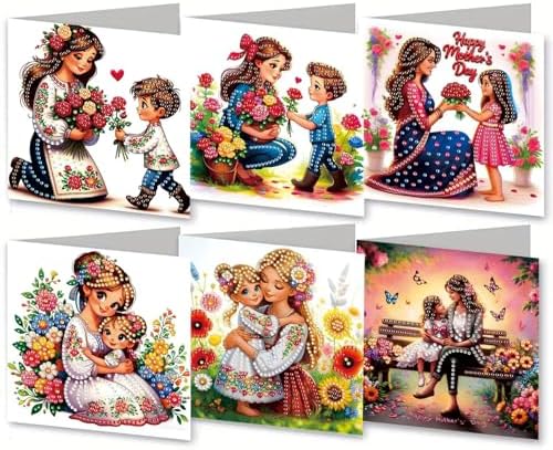 6Pcs Greeting Card DIY Diamond Art Painting Greeting Cards Special Shaped Holiday Blessing Folding Card Kit with Envelopes Arts Crafts for Birthday Festival-Mother01 by BAYUNOESparkDiamondCraft