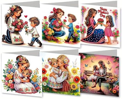 6Pcs Greeting Card DIY Diamond Art Painting Greeting Cards Special Shaped Holiday Blessing Folding Card Kit with Envelopes Arts Crafts for Birthday Festival-Mother01 by BAYUNOESparkDiamondCraft