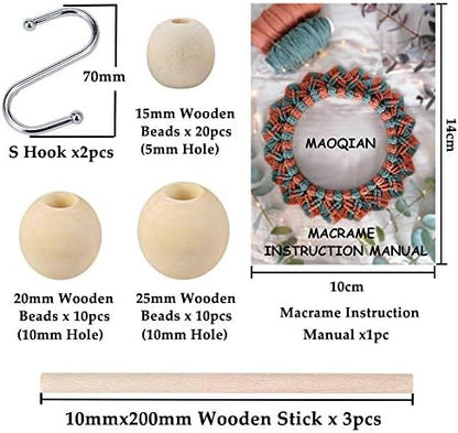 120pcs Macrame Kits for Beginners 3mm x 109yards Natural Cotton Macrame Cord with Wooden Beads & Rings,Wooden Sticks,Metal Rings Macrame Supplies Best for Macrame Plant Hanger - Image 3