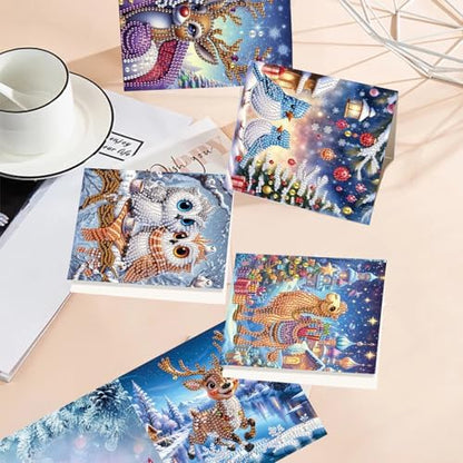 TDFERAN 8 Pack Diamond Art Kits for Adults Christmas Card Blank Cards Blank Greeting Cards Diamond Painting Note Cards with Envelopes Friendship/Anniversary Cards Thanks Cards Santa Claus Deer Owl - Image 6