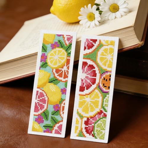 INFUNLY 6Pcs Lemon Cross Stitch Bookmark Kit 3x8.5 Inch/7.6x21.6cm Stamped Embroidery Starter Set with 20 Color Floss Cotton Linen DIY Needlepoint Bookmark for Book Lovers Gift, Colorful - Image 6