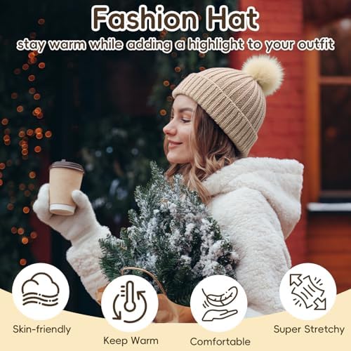 GliCraft Hat Knitting Kit for Beginners with Yarn Needles Pom,Beige - Image 6