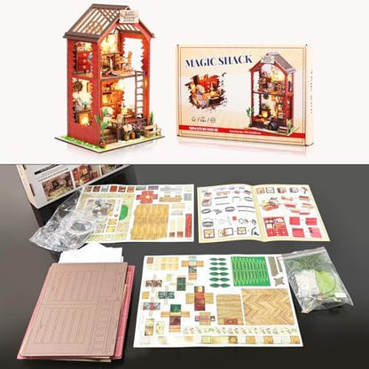 Book Nook Kit Magic Shack DIY 3D Puzzle Wooden Dollhouse with LED Lights - Image 6