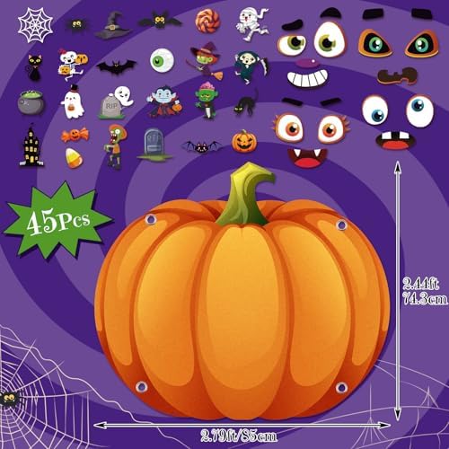 WovWeave 2.79ft DIY Felt Halloween Pumpkin Decor with 44 Pcs Ornaments - Image 3