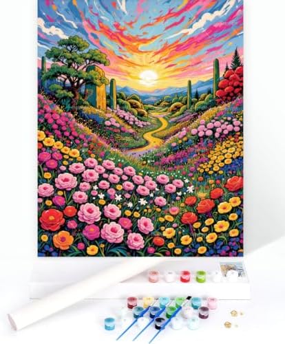 Sceorixa Flower Paint By Numbers Kit for Adults - DIY Ink Style Floral Painting On Canvas, Acrylic Paint Set, Suitable for Beginners, Art for Home Decoration Or Gifts(8X12IN Framed) - Image 3