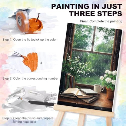 4 Pack Framed Paint by Numbers Kit for Adults Window View, Wooden Easel - Image 4