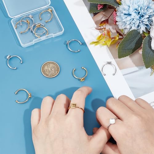 UNICRAFTALE 12Pcs 3 Styles 304 Stainless Steel Blank Dome Finger Rings 2 Colors Round Flat Pad Ring Components Open Cuff Bezel Trays Fit Ring for Jewelry Making Tray 6mm - Image 4