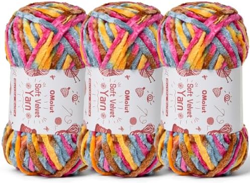 3x100g Fluffy Velvet Chenille Yarn for Crocheting and Knitting, 3x87.4yd Baby Yarn for Crocheting Soft, Crochet Chunky Yarns Amigurumi Yarns (Sunrise) by OMoiut