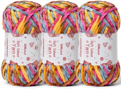 3x100g Fluffy Velvet Chenille Yarn for Crocheting and Knitting, 3x87.4yd Baby Yarn for Crocheting Soft, Crochet Chunky Yarns Amigurumi Yarns (Sunrise) by OMoiut