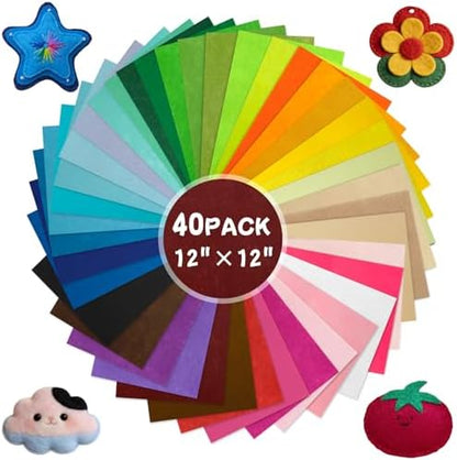 40 Pcs Felt Fabric Sheets 12 x 12 Inches Assorted Colors Felt Sheets for Crafts 1mm Thick Craft Felt Fabric Non Woven Fabric Squares Stiff Felt Sheets for Crafts DIY Patchwork Sewing Projects Supplies by Unknown