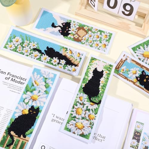 ORIGACH 6 Set Cat & Daisy Cross Stitch Bookmark Kit for Beginner - Image 5