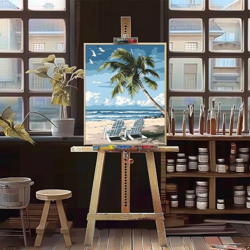 Natuyalo Paint by Numbers Kit for Adults - Beach DIY Adult Paint by Number Kits Seascape Acrylic Canvas Painting for Adults Beginners Kids Art Crafts Without Frame, 16x20 Inch - Image 4