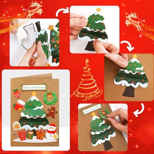 ceiba tree Christmas Cards Christmas Tree Card Making Craft Kits for Kids DIY Holiday Greeting Card Bulk for Classroom Activities Party Favors - Image 4