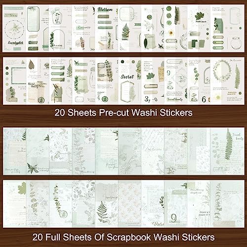 Dizdkizd Botanical Washi Stickers for Journaling, Ephemera Sticker Book for Junk Journal with 180pcs Plant Washi Stickers and 20 Adhesive Scrapbook Sticker Sheets, Vintage Scrapbooking Supplies - Image 2