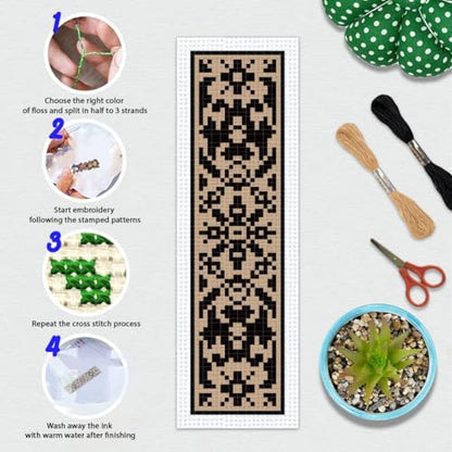 BEUNITONE 6 Pcs Cross Stitch Bookmark Kit DIY Vintage Decorative Border Counted Cross Stitch Stamped Kits for Adults Beginners with Instructions Embroidery Bookmark Kit for Book Lovers 2.4x7.9 in - Image 4