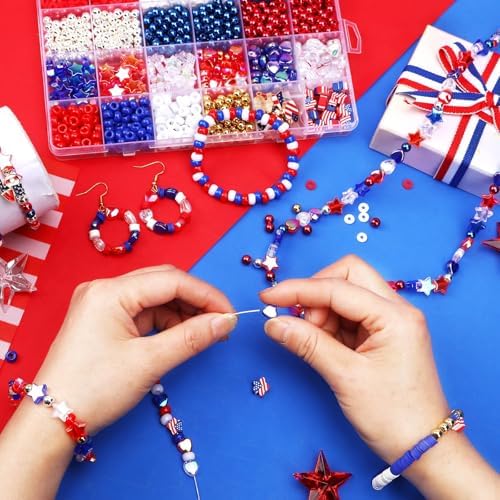UPINS Patriotic Bracelet Making Kit Red White Blue Beads for 4th of July - Image 5
