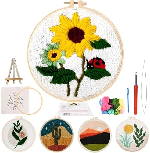 Punch Needle Kit for Adult Beginners, Sunflower Punch Embroidery Kits by PYHIRRY
