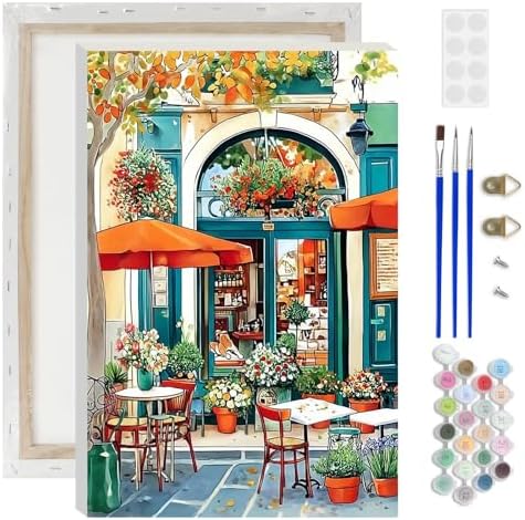 Lxmsja Street Café Paint by Numbers Kit for Adults, Street Scenes Acrylic Paint by Numbers for Adults Beginner, DIY Craft Supplies Oil Painting Kits for Home Wall Decor 8x12 inch (Framed) by Lxmsja